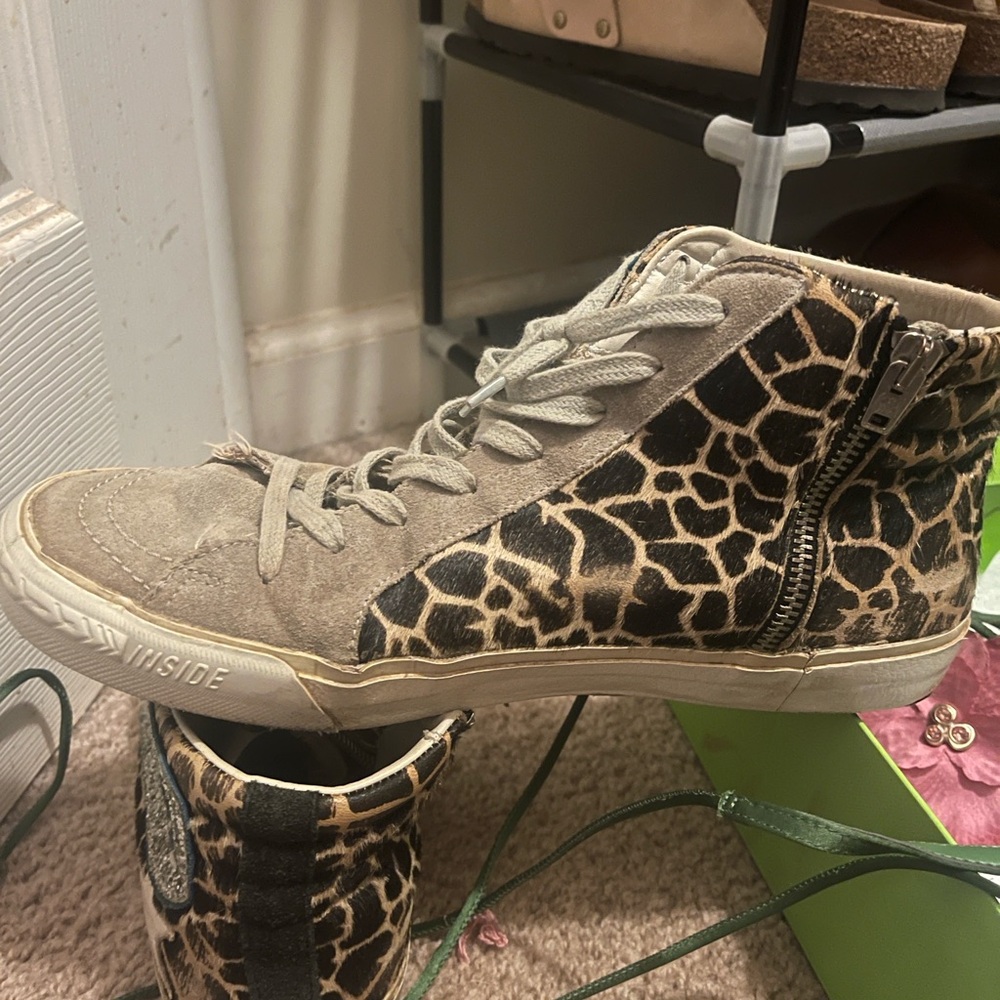 Golden Goose Beige and Leopard Print High-Tops